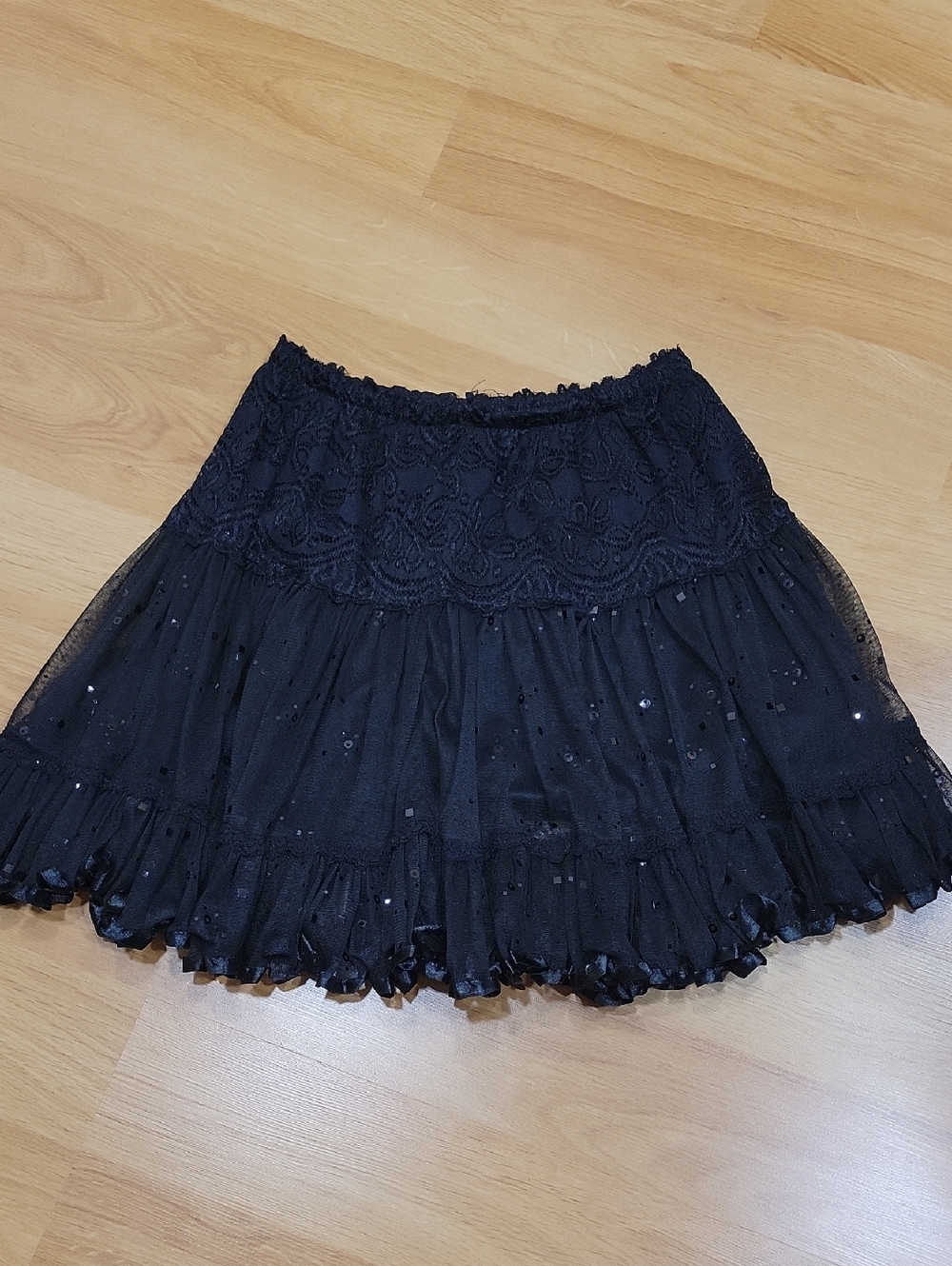 Black Tiered Lace & Sequin Mini Skirt - Women
